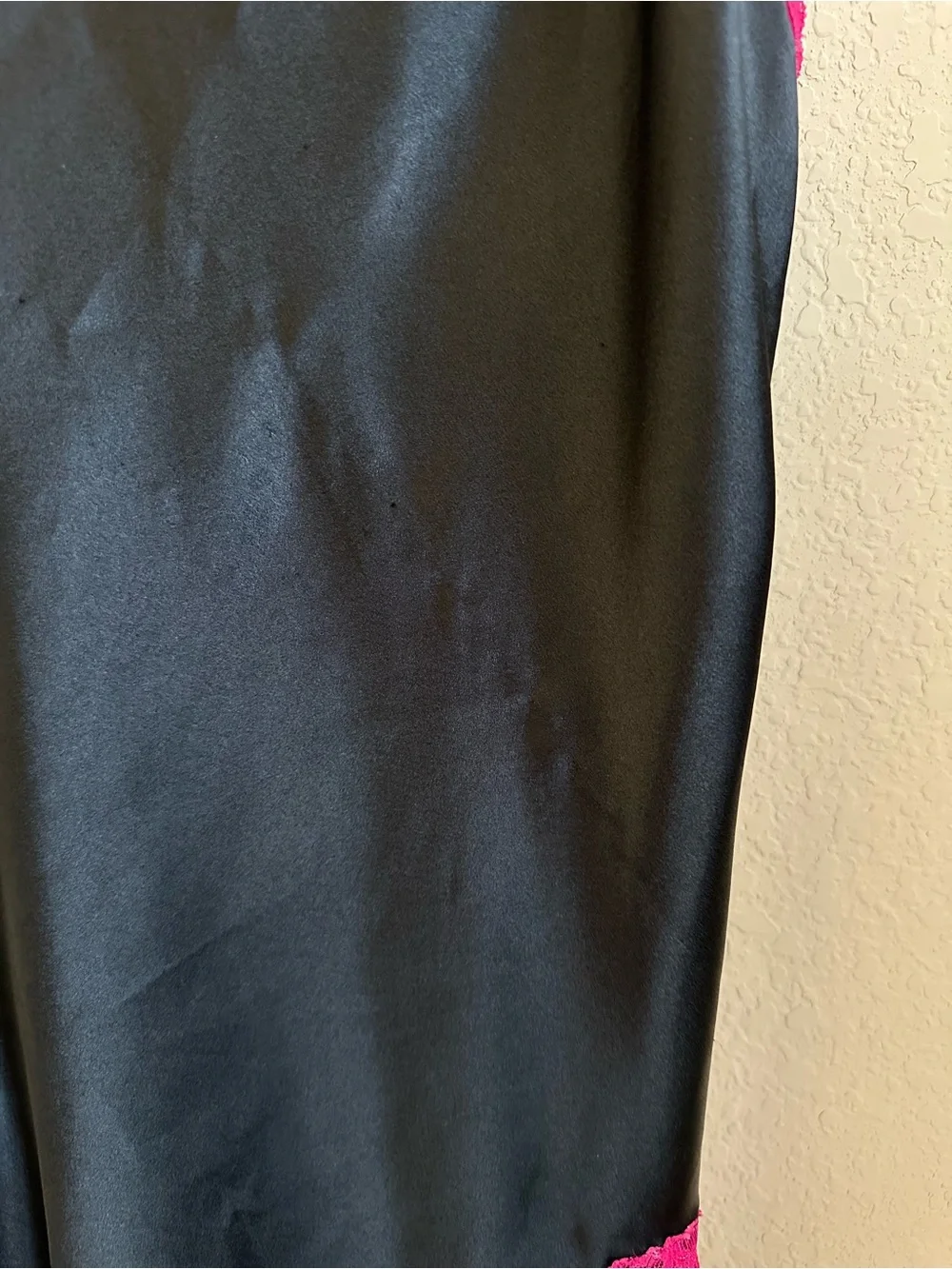 Vtg Y2K Victoria's Secret Black Satin & Hot Pink Lace Slit Slip Dress June 2004